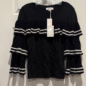 Sophisticated Black Ruffle Top with Stripes